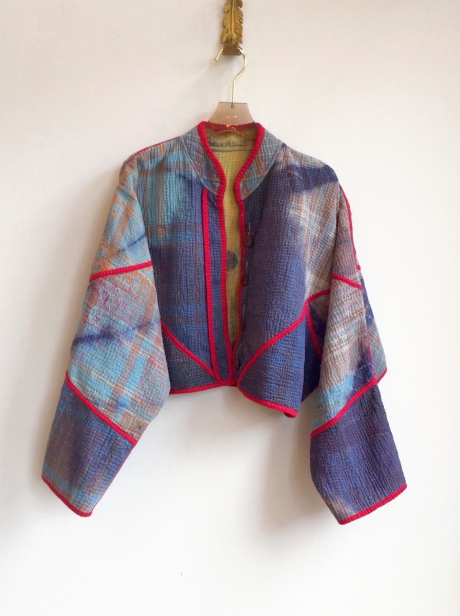 Reversible Kaira Quilted Cropped Jacket in Colors Blue Tie Dye & Yellow and Blue Tie Dye - Made X Hudson
