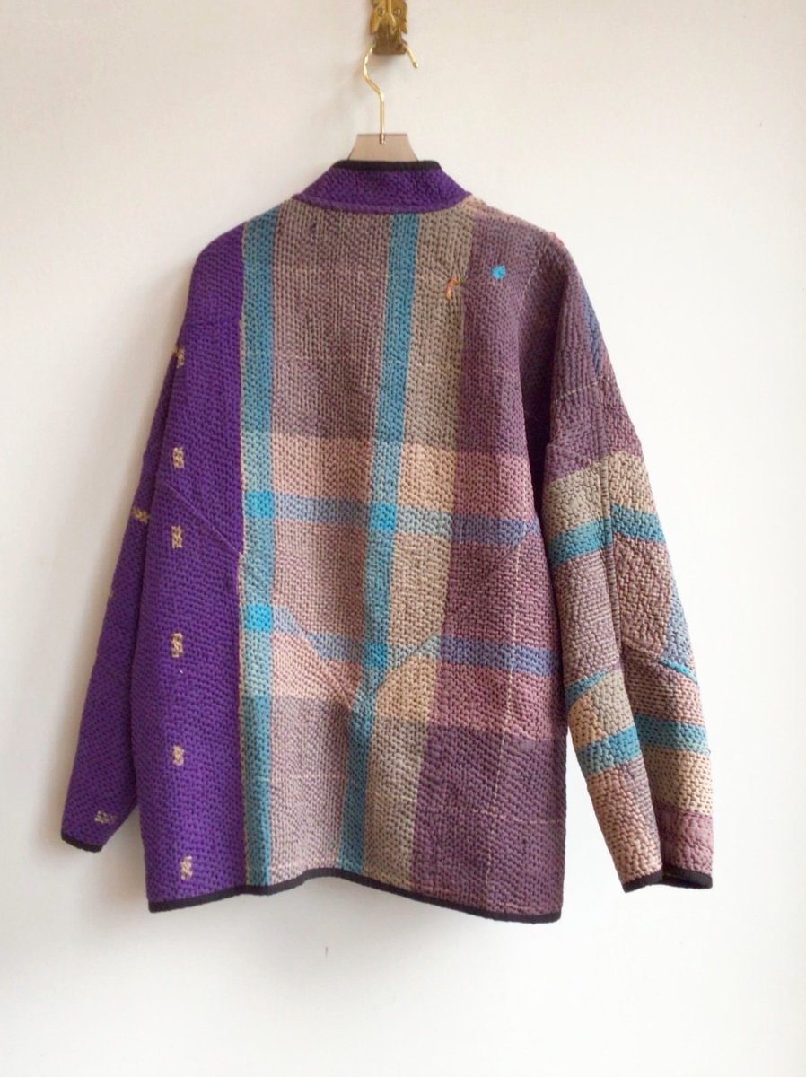Reversible Ladhiya Quilted Jacket in Colors Dandelion, Red & Purple, Lavender, Sky Blue Plaid - Made X Hudson