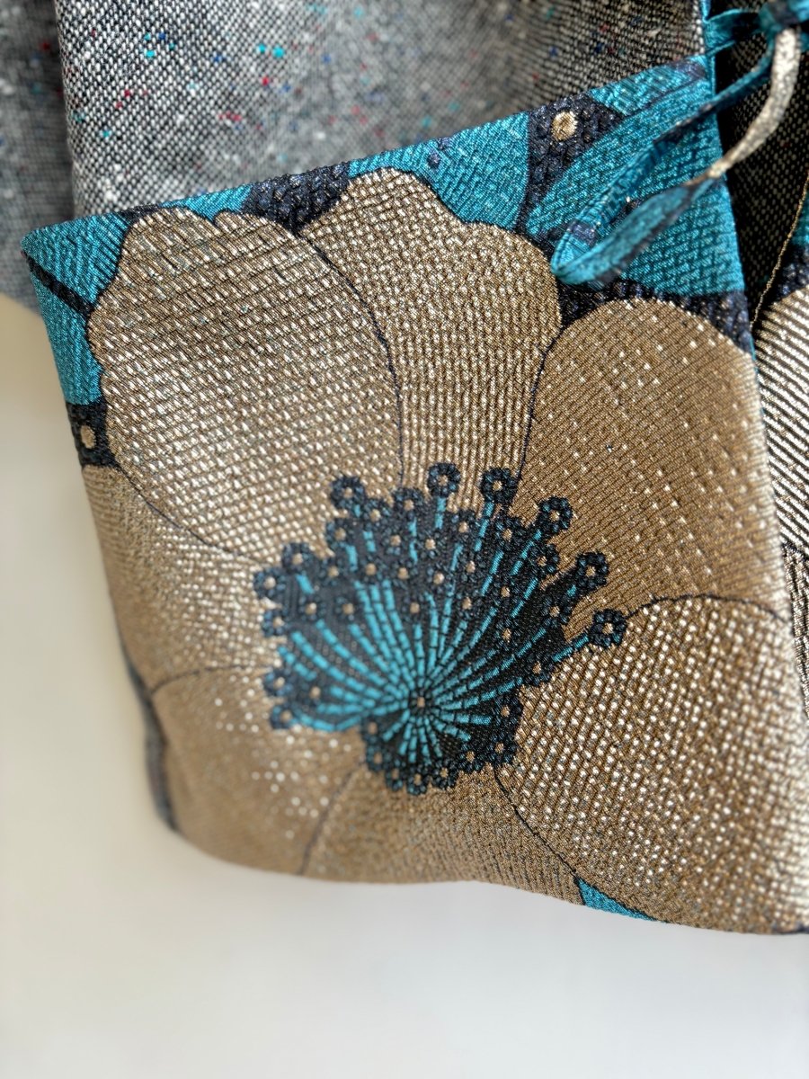 Black & White Multi Colored Speckled Chore Jacket w/ Flower Brocade Accent - Made X Hudson