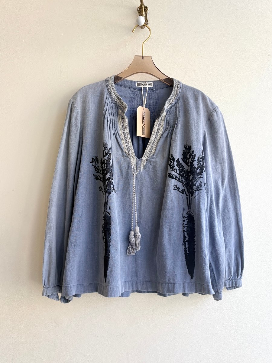 Overcast Blue Carrot Print Shirt w/ Tassels (Reworked) - Made X Hudson