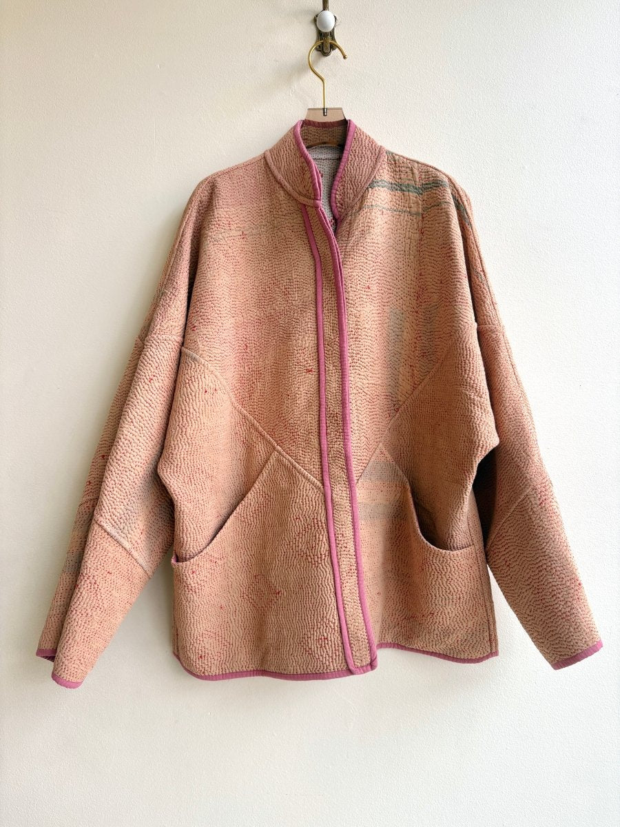 Reversible Ladhiya Quilted Jacket in Colors Taupe, Coral, Tomato & Blush, Tomato - Made X Hudson
