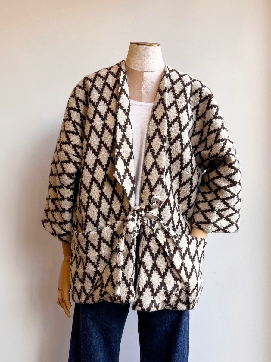 Brown and Ivory Diamond Pattern Wool Chore Jacket - Made X Hudson