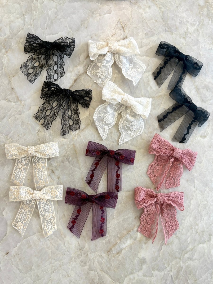 Daisies Lace Pair Bow Hair Clips (Multiple Colors) - Made X Hudson