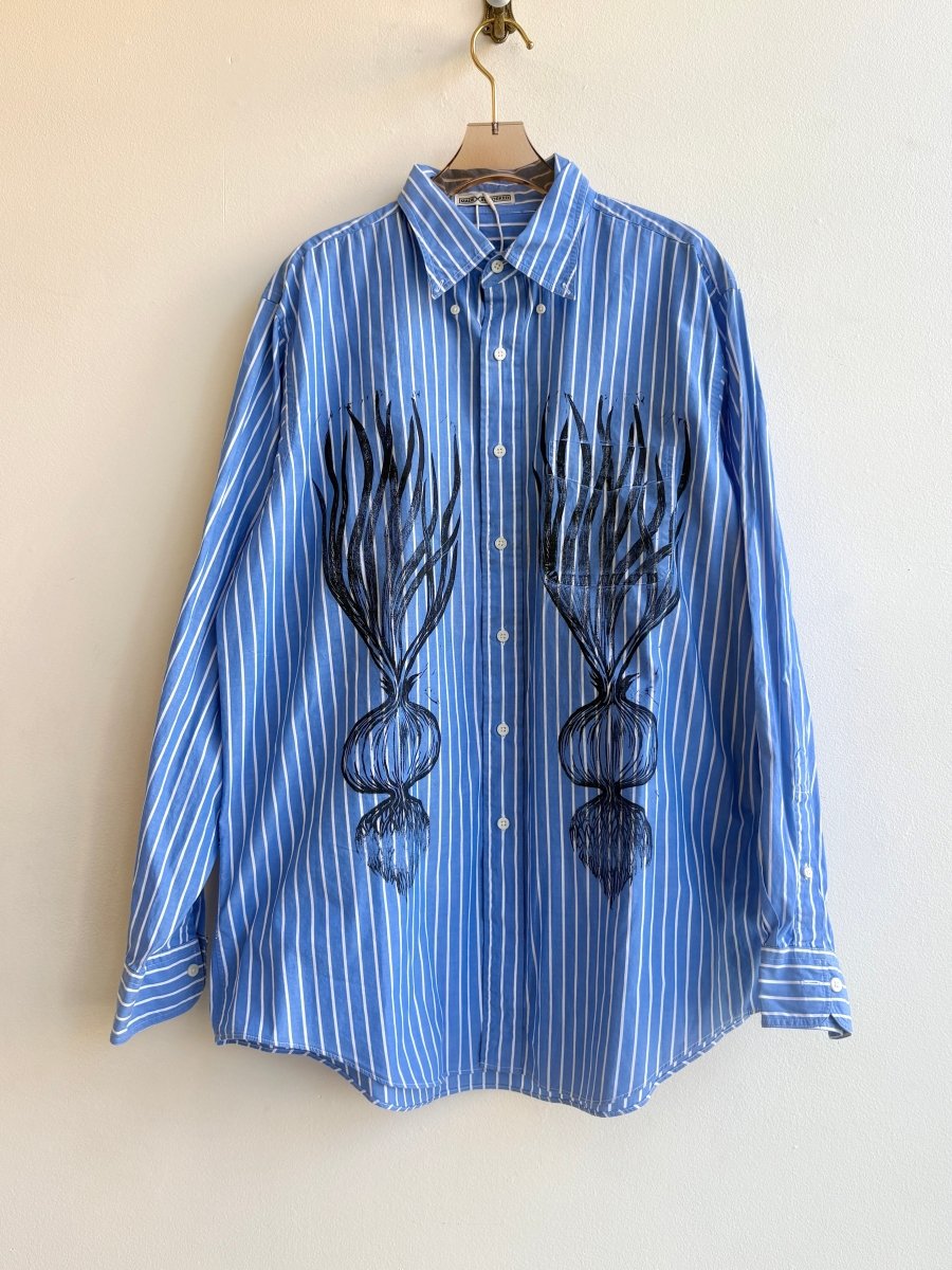 "Shane” Blue and White Stripe Spring Onion Print (Reworked) - Made X Hudson