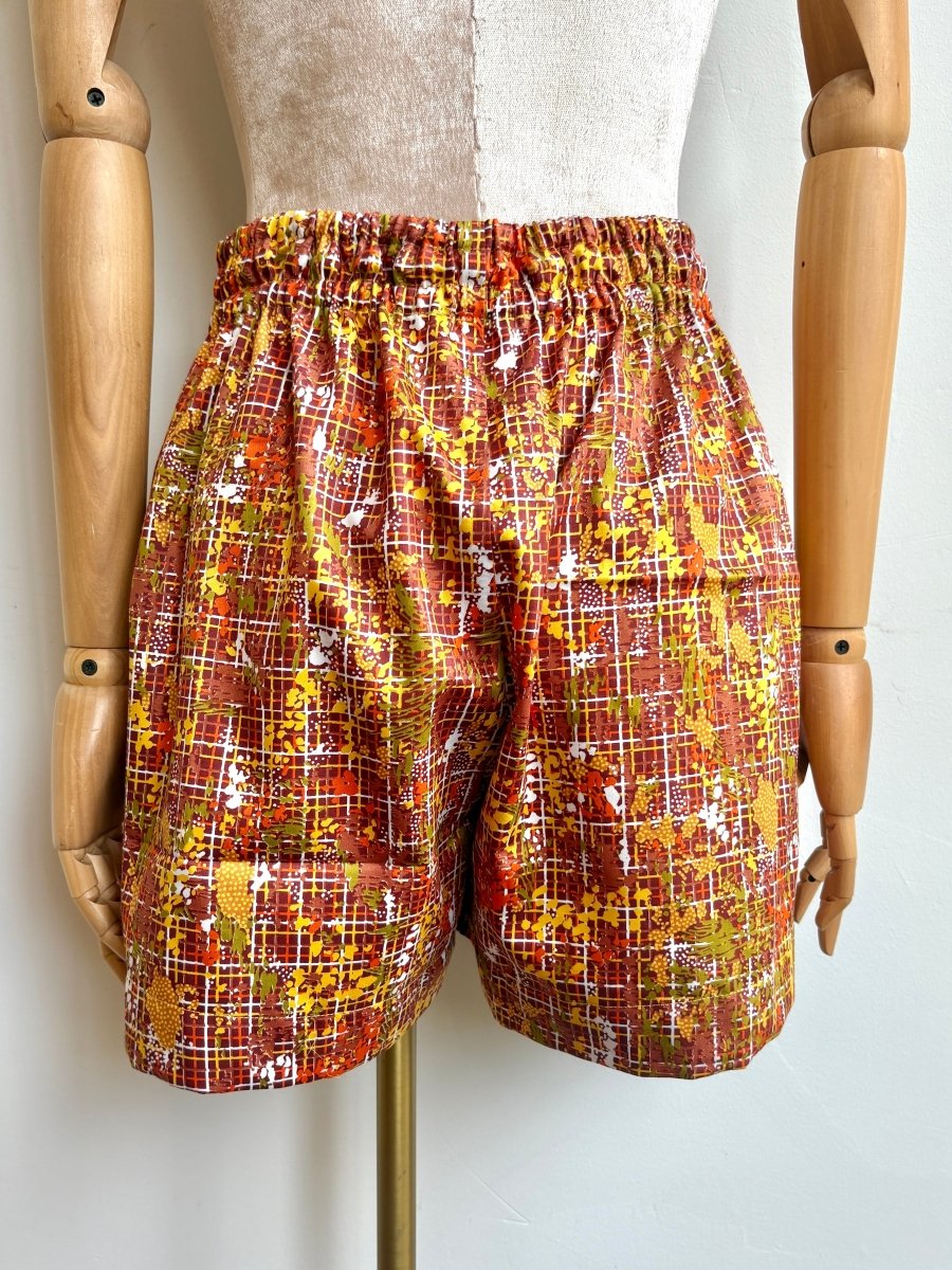 Yellow, Carmel, & Green Retro Splattered Grid Town Shorts - Made X Hudson