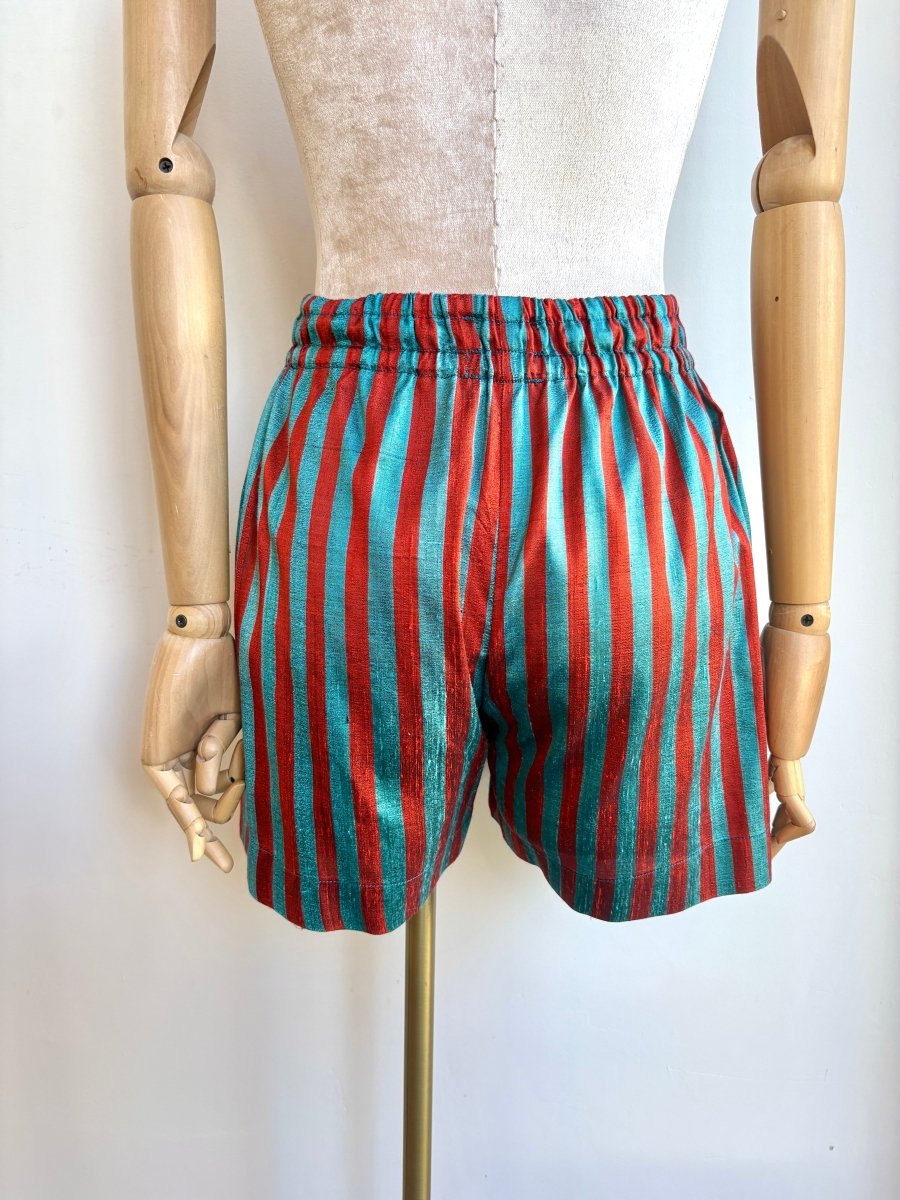 Carrot Orange and Turquoise Metallic Stripe Town Shorts - Made X Hudson