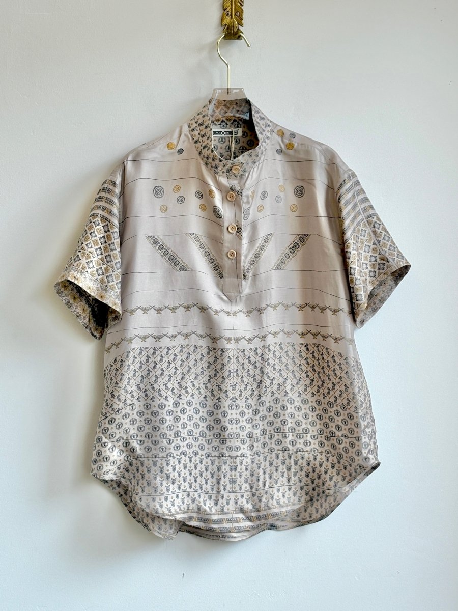 Short Sleeve Popover Shirt in Taupe Multiprint - Made X Hudson