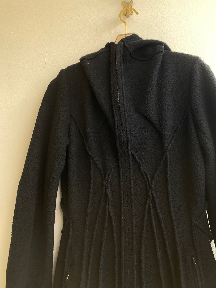 Black Wool Zip - up Opera Coat w/ Hood - Made X Hudson