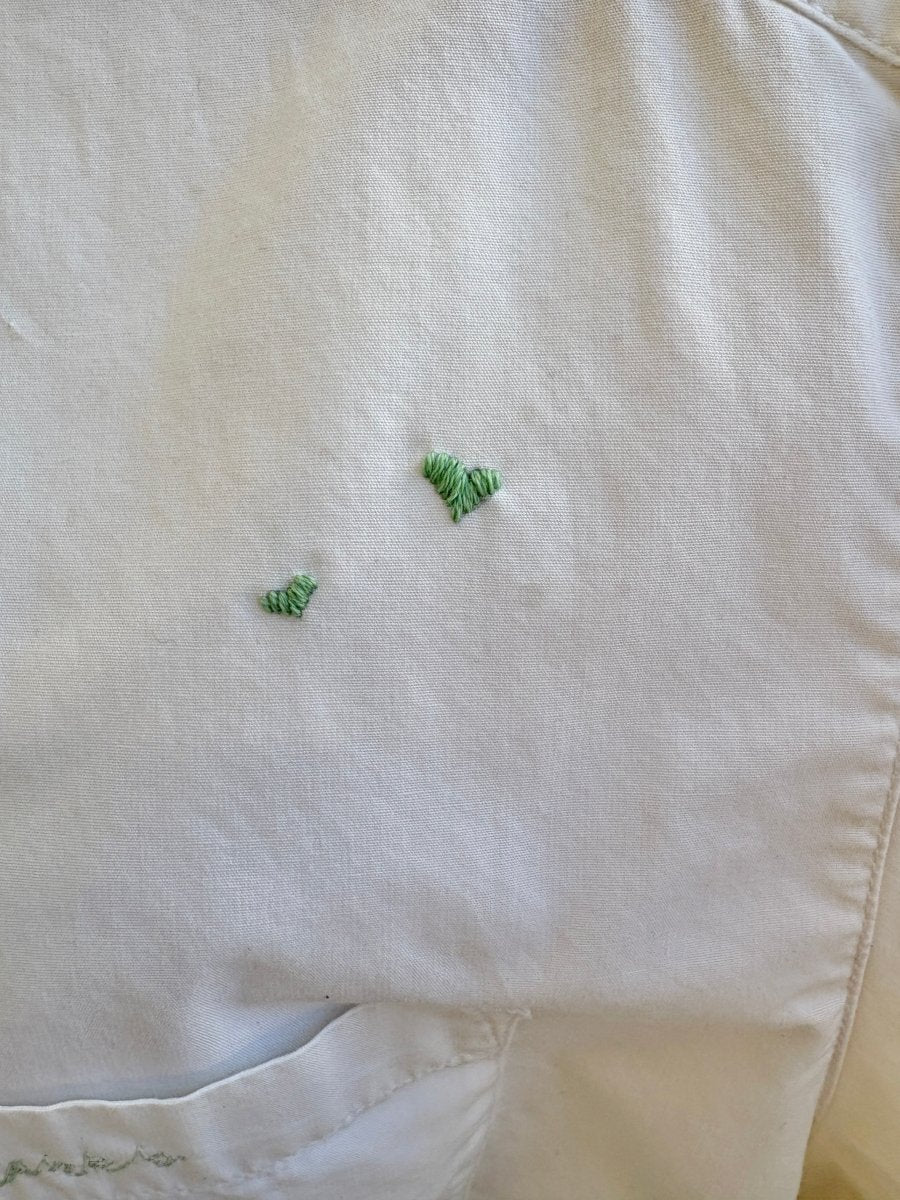 White Annette Crop Top w/ Green Embroidered Hearts (Reworked) - Made X Hudson