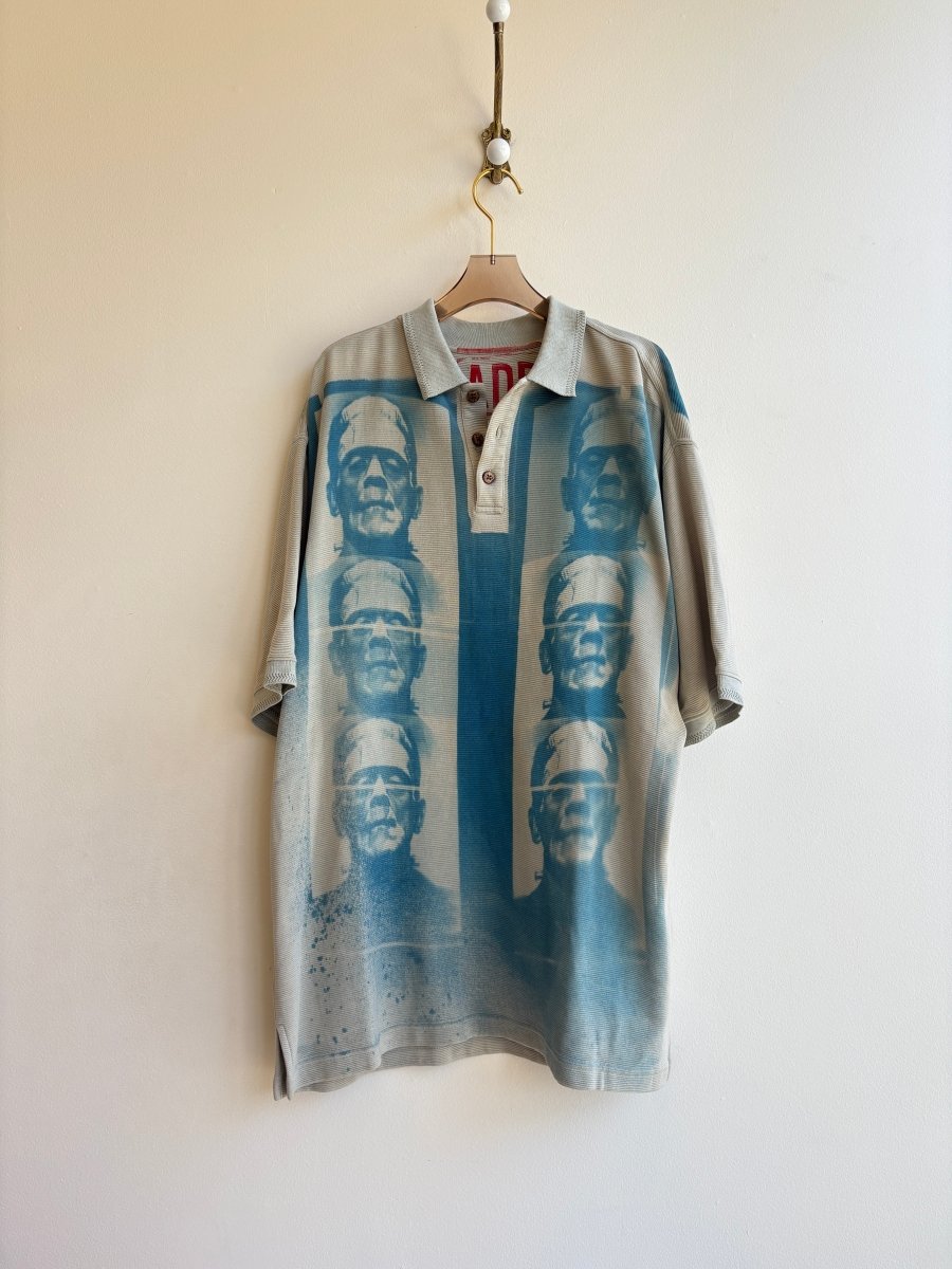 Frankenstein Repeat Blue Sun Printed Polo Shirt (Reworked) - Made X Hudson