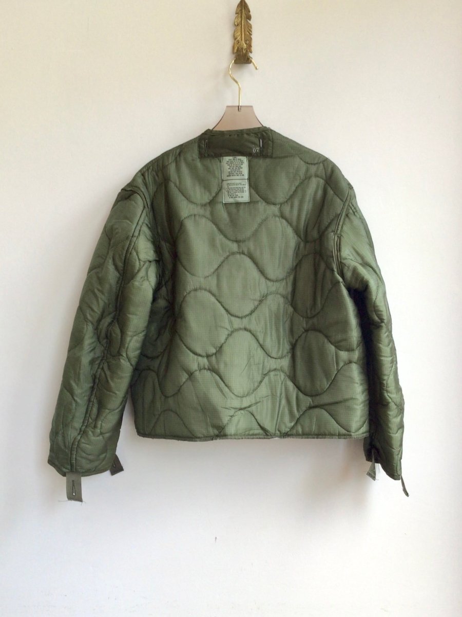 Dark Olive Green Army Liner Quilted Coat w/ Tan Leather & Silver - Tone Clasps (Reworked) - Made X Hudson