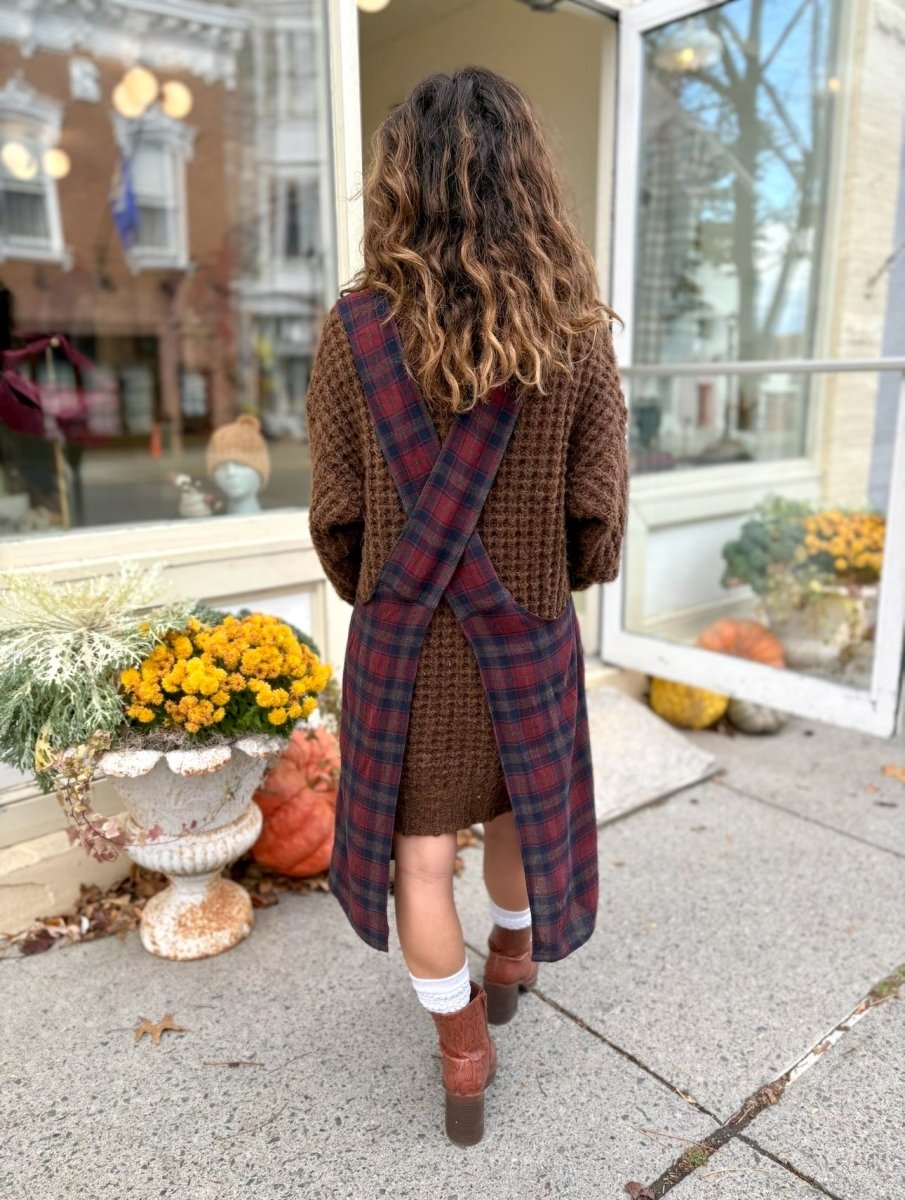 Red Plaid Wool Pinafore Apron w/ Patch Pockets - Made X Hudson
