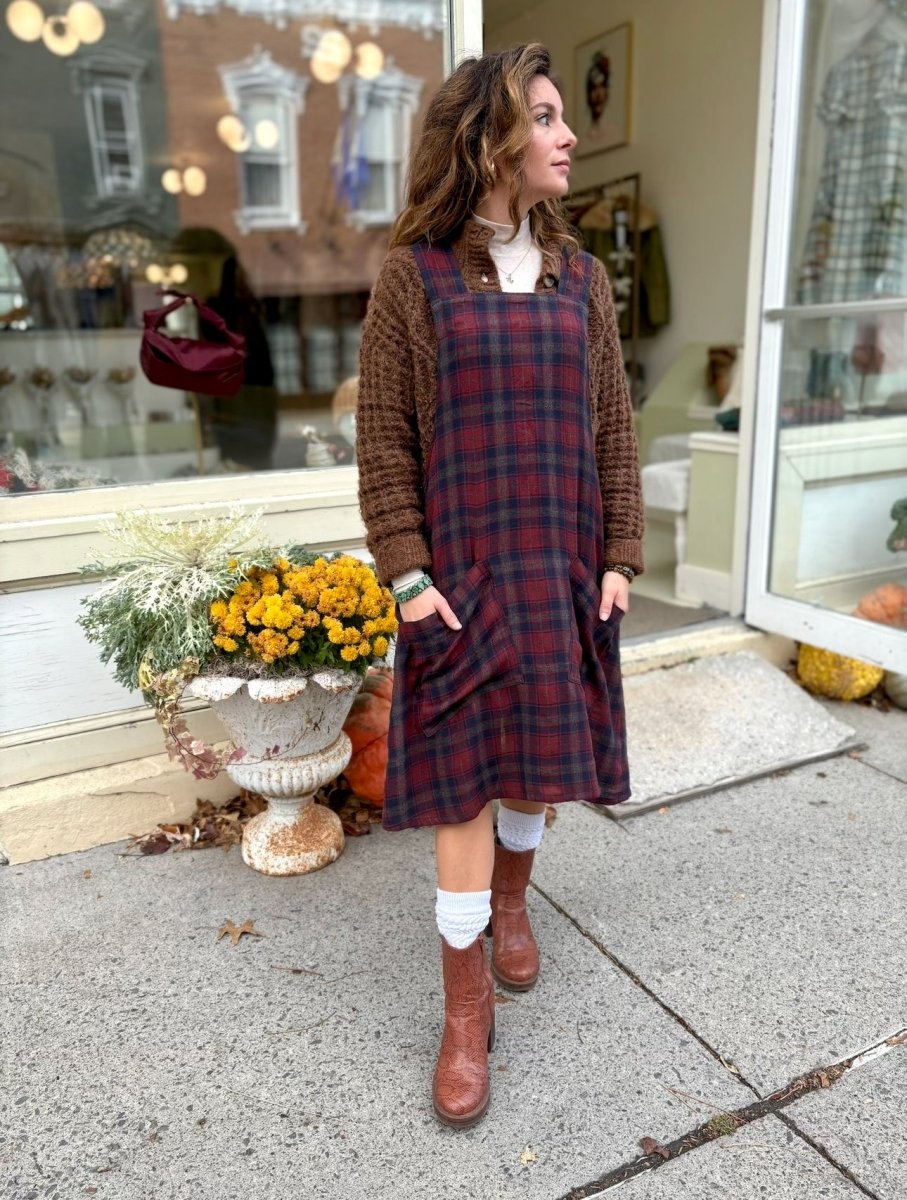 Red Plaid Wool Pinafore Apron w/ Patch Pockets - Made X Hudson