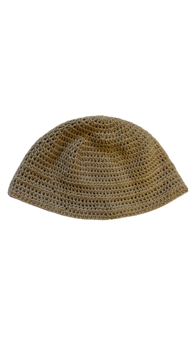 Ochre Half Double Crochet Cotton Beanie with Stripes - Made X Hudson