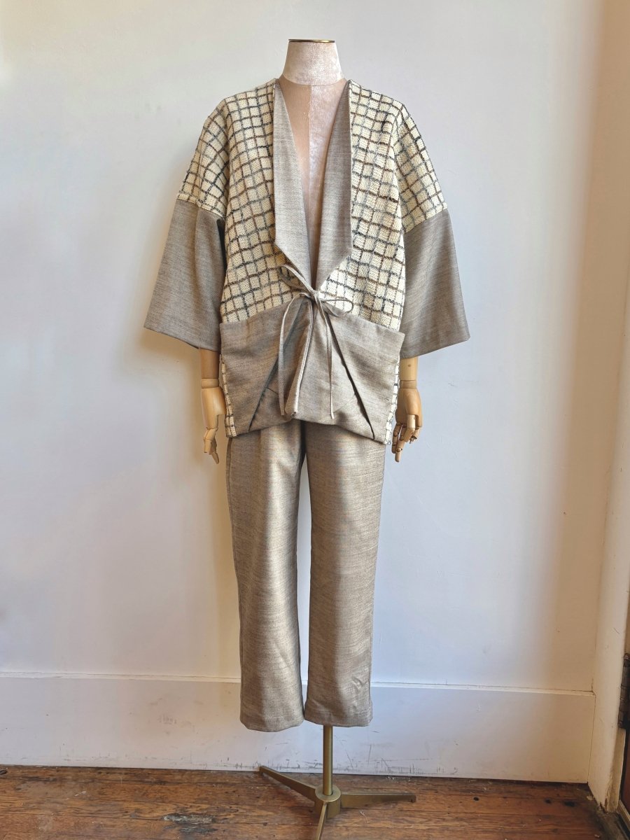 Grey, Brown and Cream Grid Woven Chore Jacket - Made X Hudson
