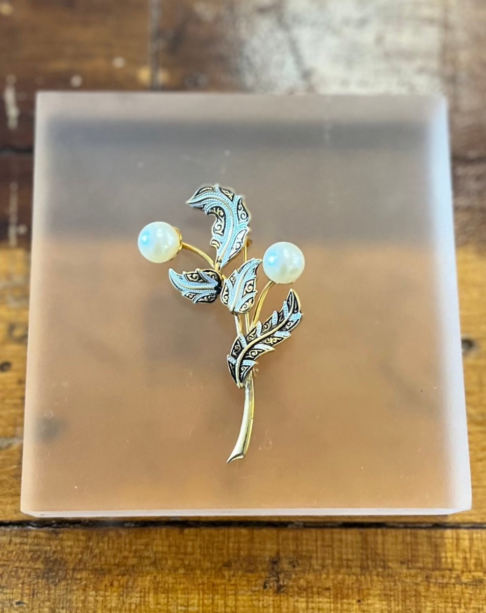 Spanish Enamel Broach Two Pearls - Made X Hudson