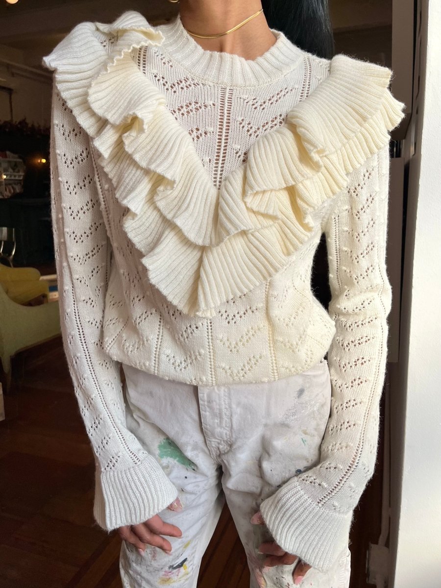 Tularosa | White Knit Ruffle Sweater (Vintage) - Made X Hudson