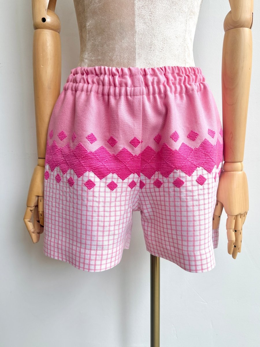Pink Gingham and Diamond Embroidered Town Shorts - Made X Hudson