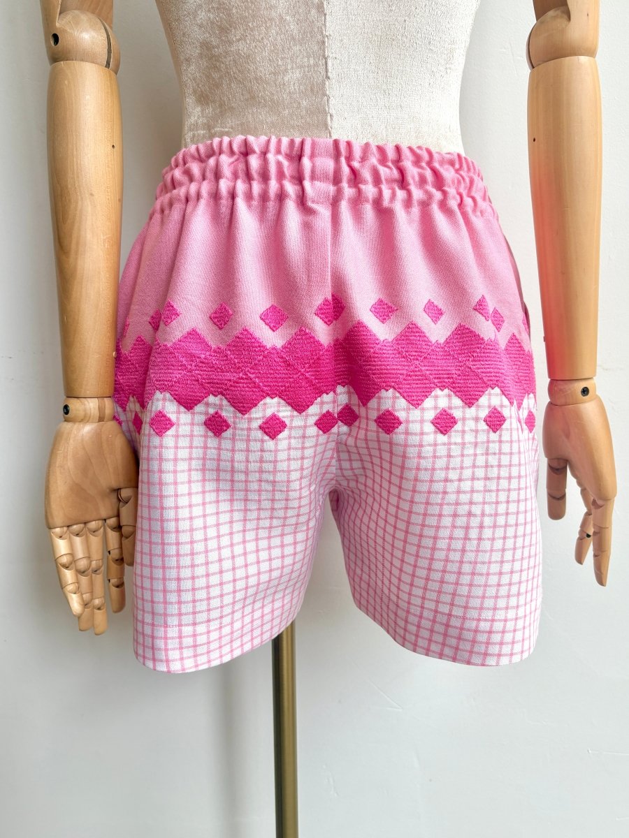 Pink Gingham and Diamond Embroidered Town Shorts - Made X Hudson
