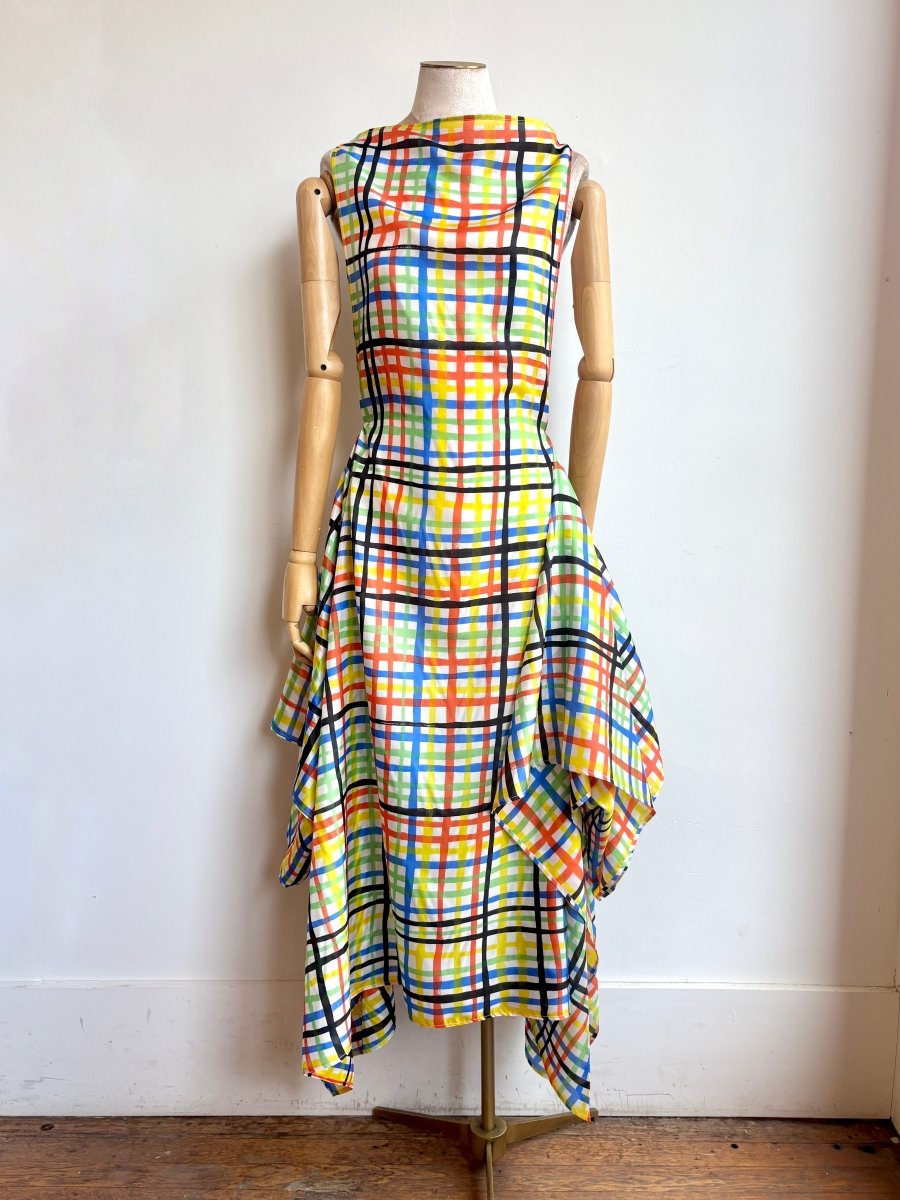 Zero - Waste Dress in Silk Black and Multi Color Plaid - Made X Hudson