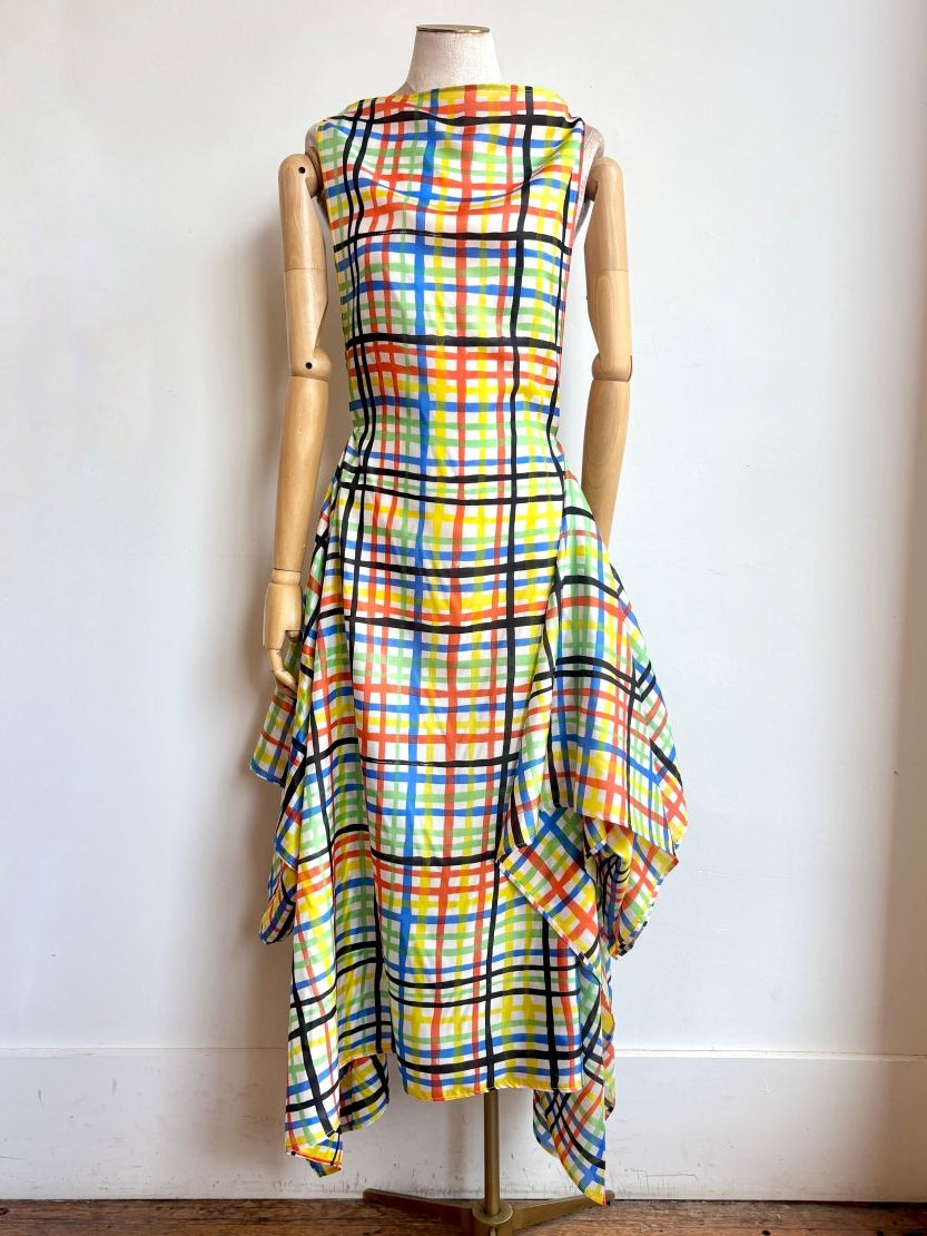 Zero - Waste Dress in Silk Black and Multi Color Plaid - Made X Hudson