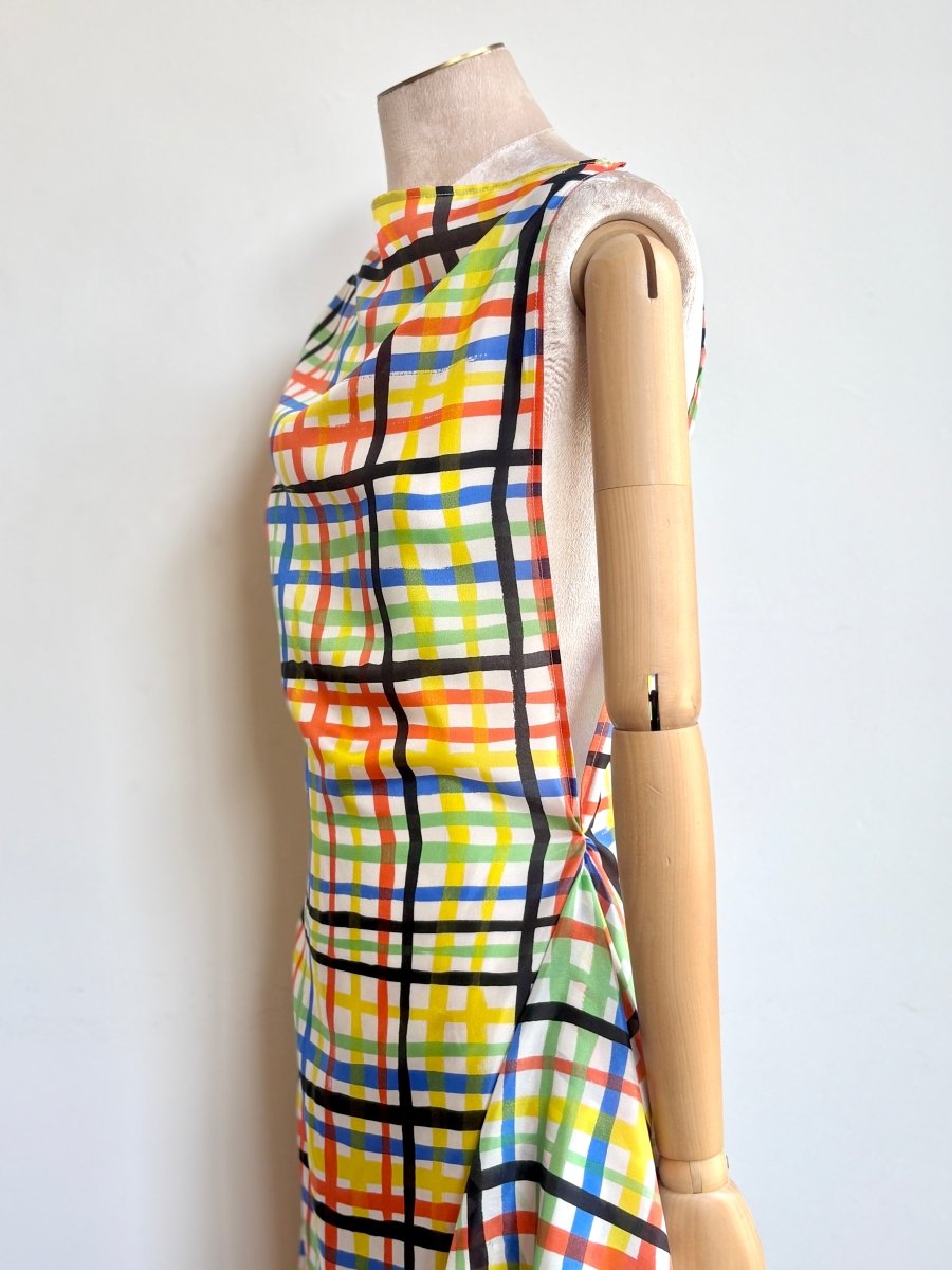 Zero - Waste Dress in Silk Black and Multi Color Plaid - Made X Hudson