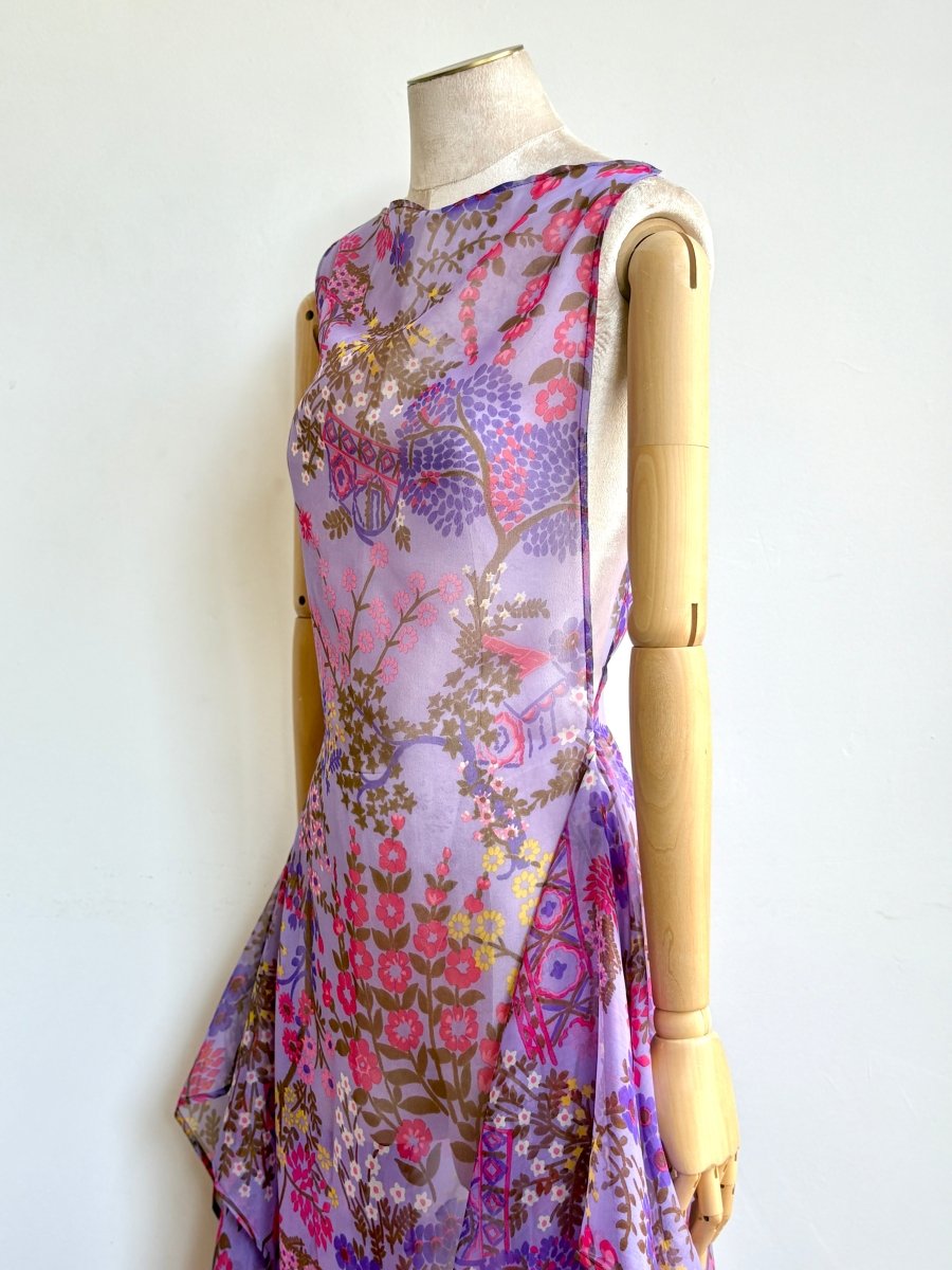 Zero - Waste Dress in Sheer Violet Garden Scene - Made X Hudson