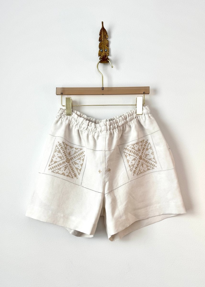 Taupe Square Floral Vintage Linen Town Shorts - Made X Hudson