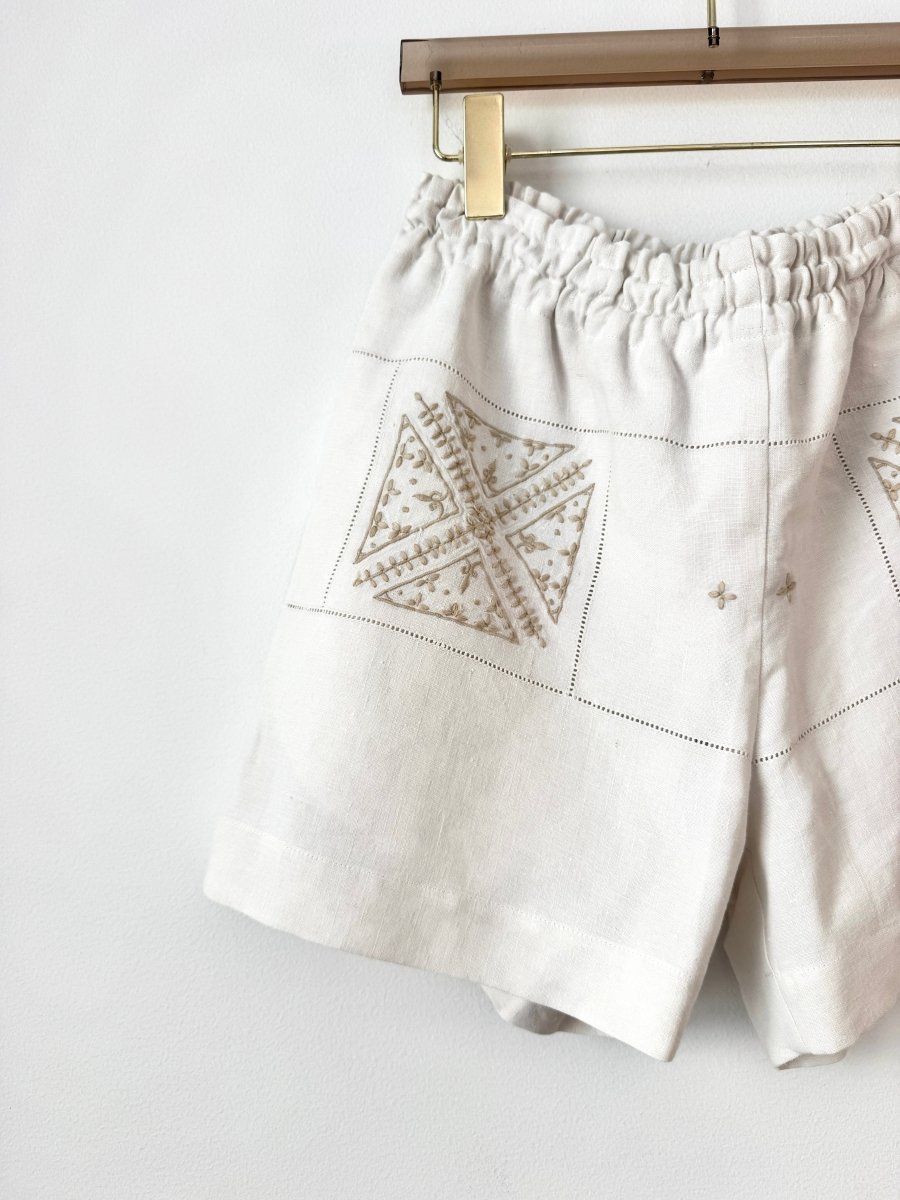 Taupe Square Floral Vintage Linen Town Shorts - Made X Hudson