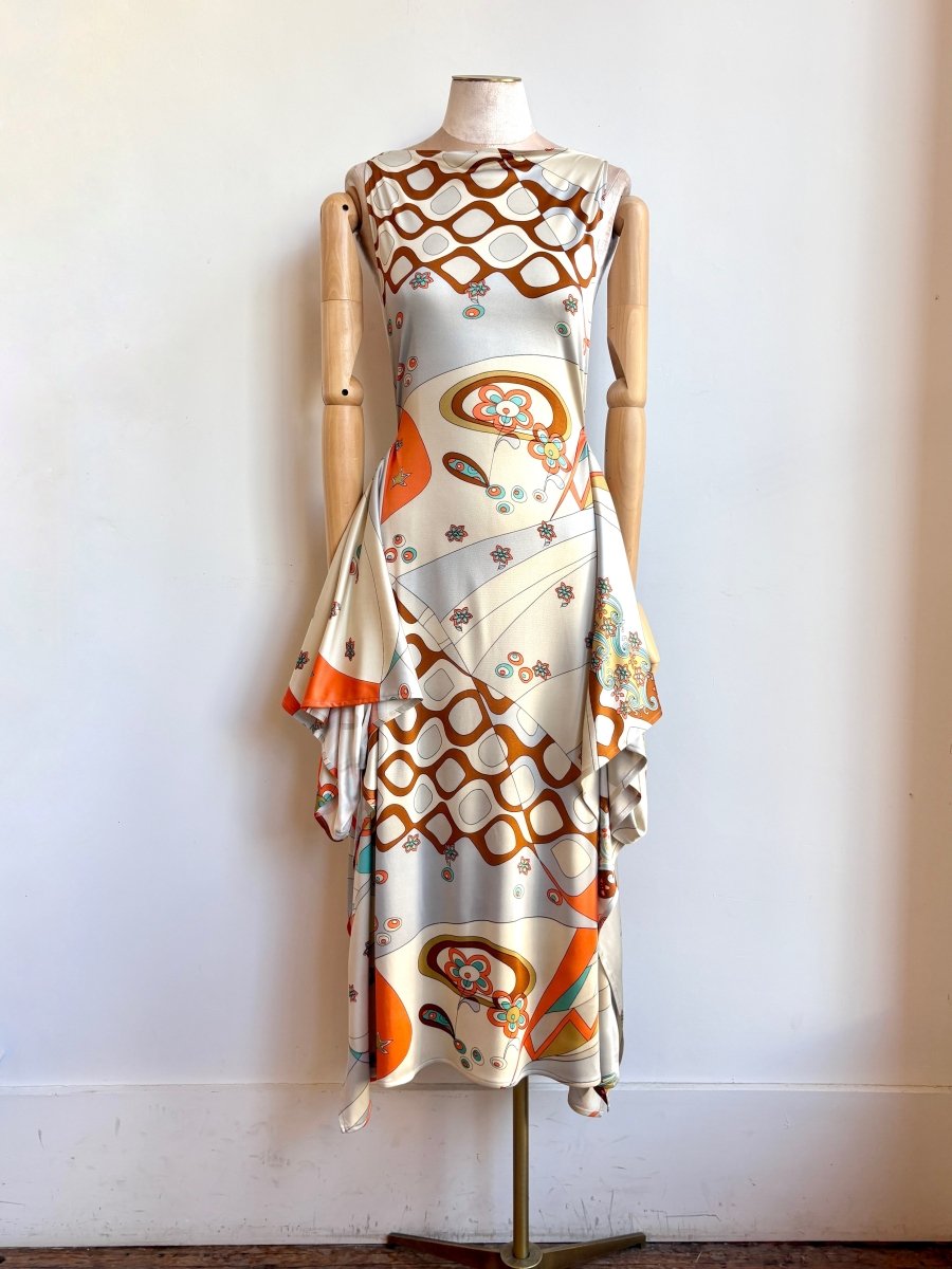Zero - Waste Dress in Tangerine and Silver Mod Mix Pattern - Made X Hudson