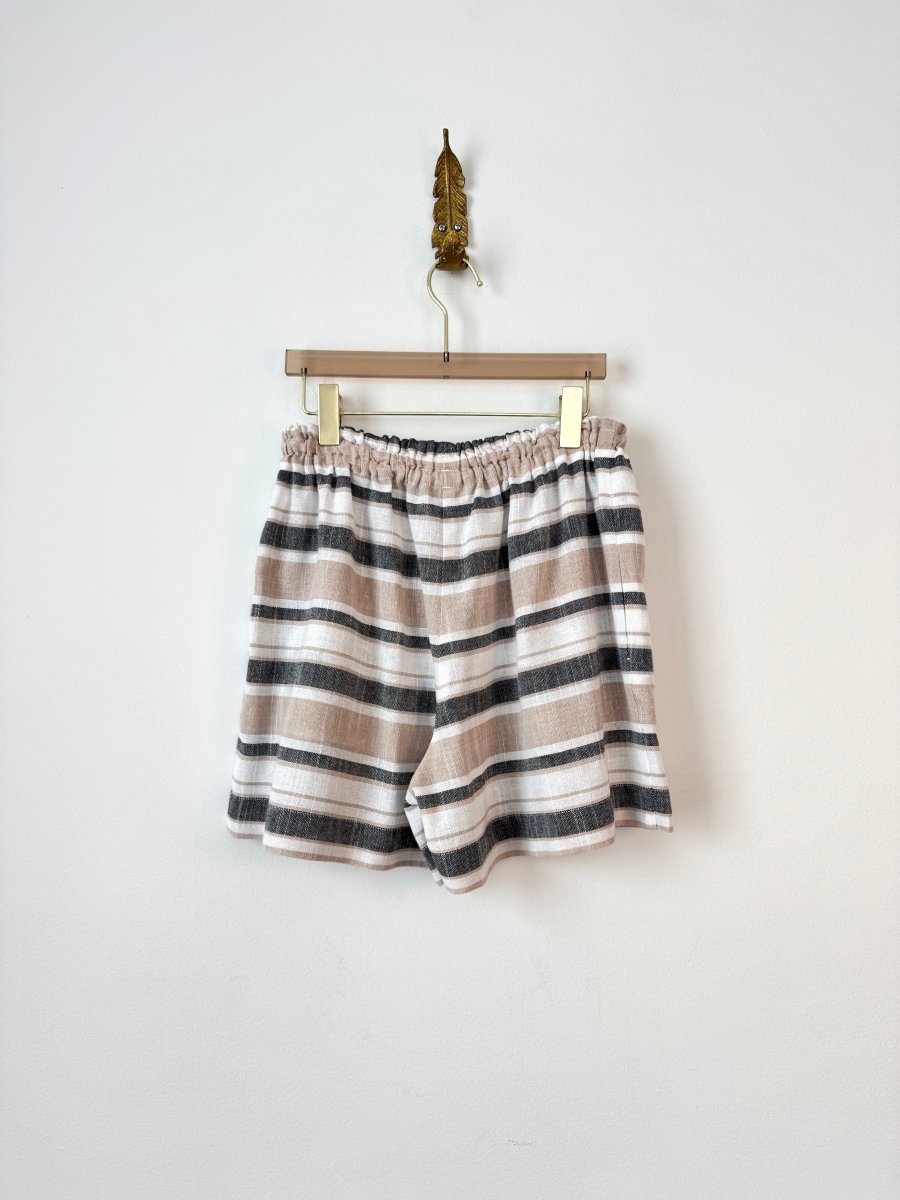 Khaki, White, and Charcoal Gauze Stripe Town Short - Made X Hudson