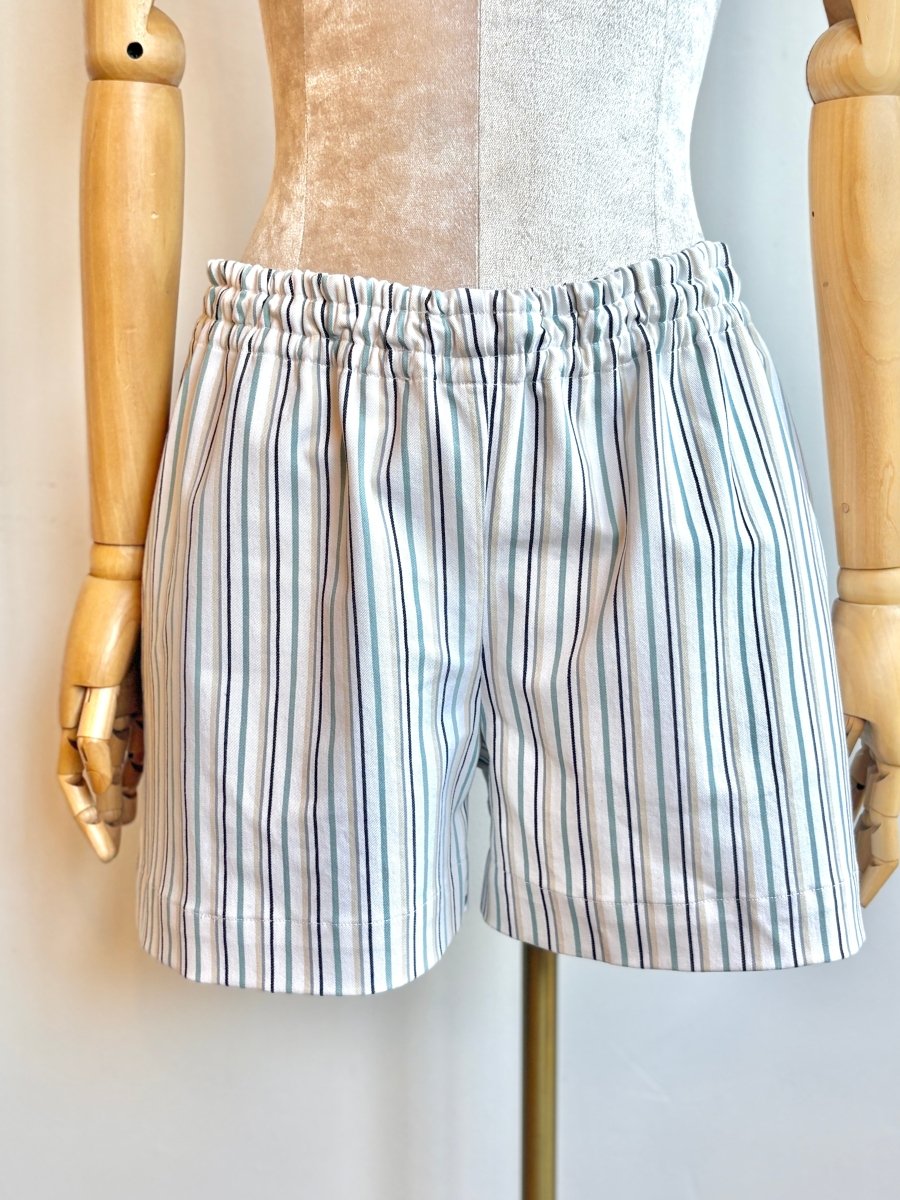 White, Stone Blue and Tan Stripe Town Shorts - Made X Hudson
