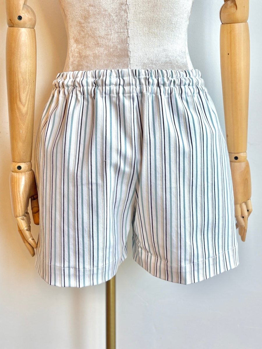 White, Stone Blue and Tan Stripe Town Shorts - Made X Hudson