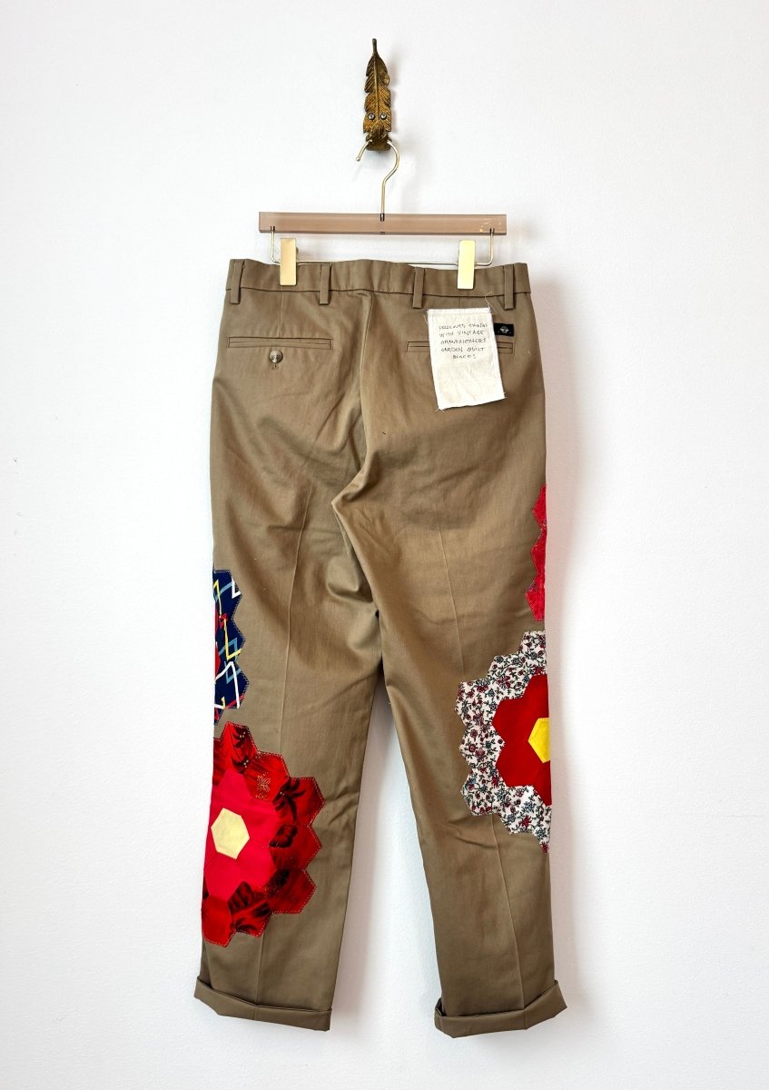 Grandmothers Garden Quilt Block Applique Chinos | Hot Chili and Navy Zag (Reworked) - Made X Hudson