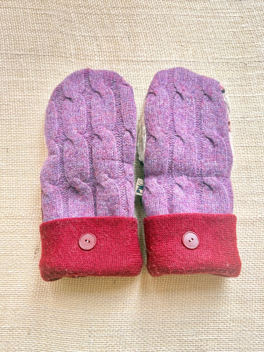 Periwinkle, Pastel Nordic, Maroon Wool Mittens - Made X Hudson