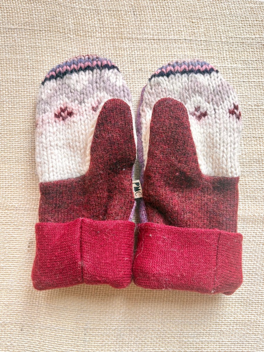 Periwinkle, Pastel Nordic, Maroon Wool Mittens - Made X Hudson