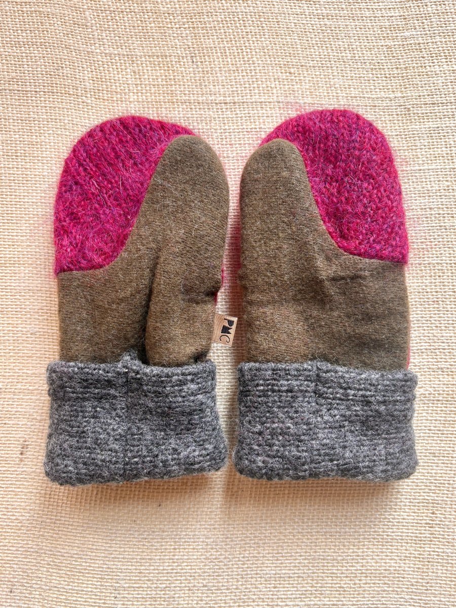 Dark Floral, Magenta, Army Green Wool Mittens - Made X Hudson