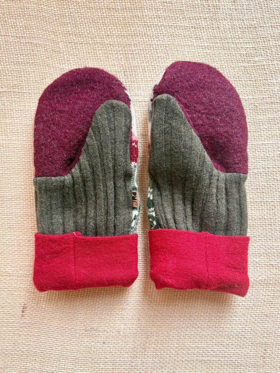 Purple Iris, Eggplant, Sage Green Wool Mittens - Made X Hudson