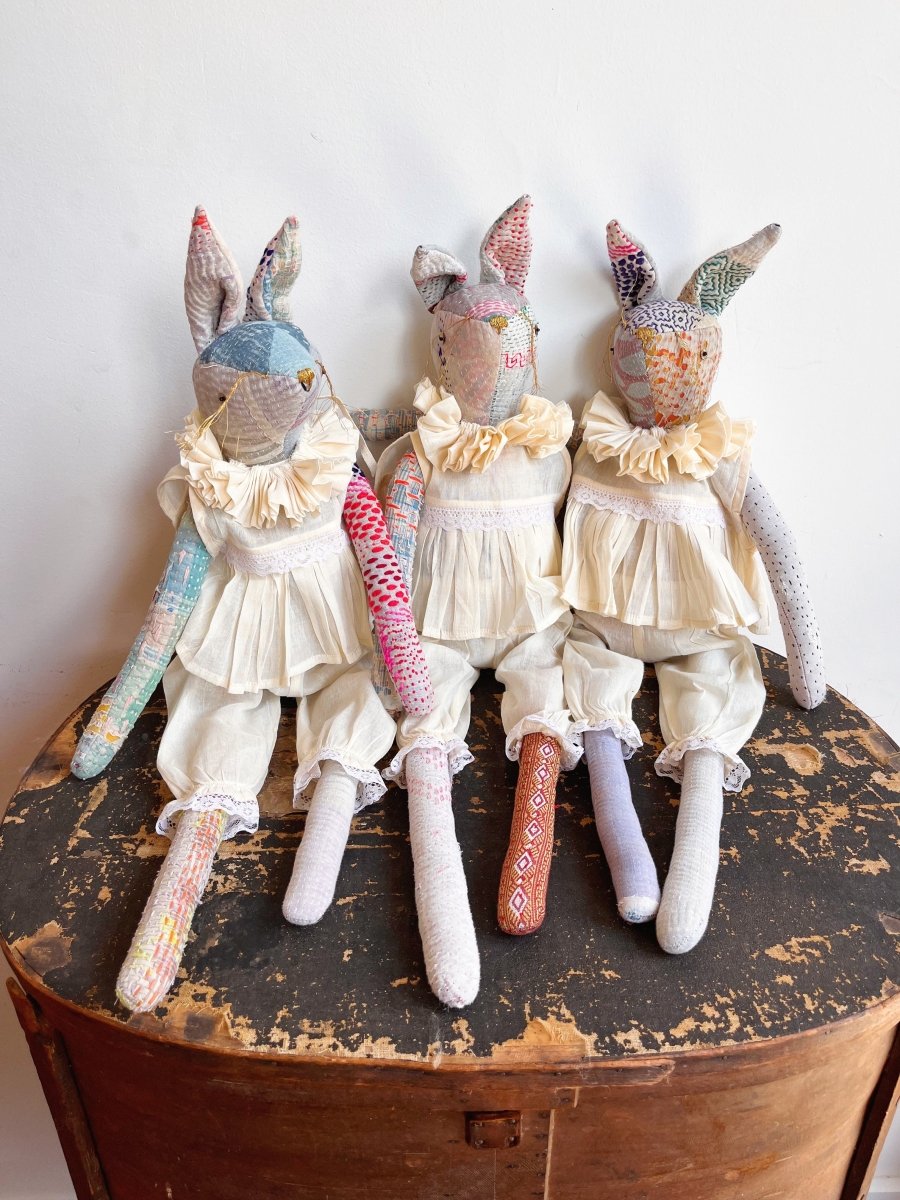 Kantha Ruffle Bunny Cotton Art Doll | Multiple Colors - Made X Hudson