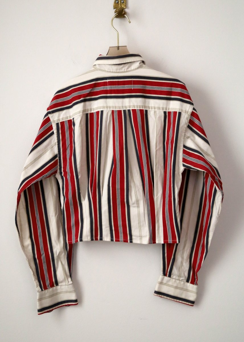 The Kevin Top | Vermilion, Taupe, and Black Stripe with Gathered Waist (Reworked) - Made X Hudson