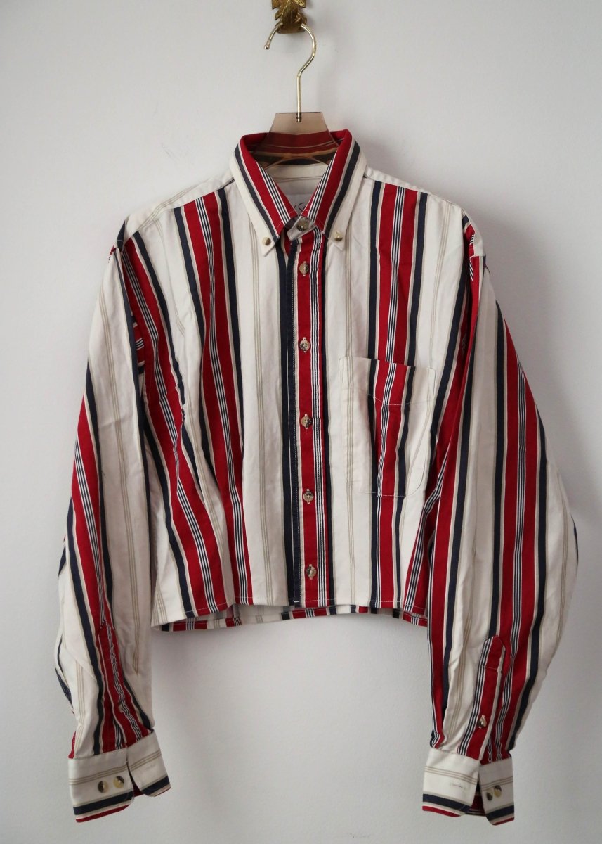 The Kevin Top | Vermilion, Taupe, and Black Stripe with Gathered Waist (Reworked) - Made X Hudson