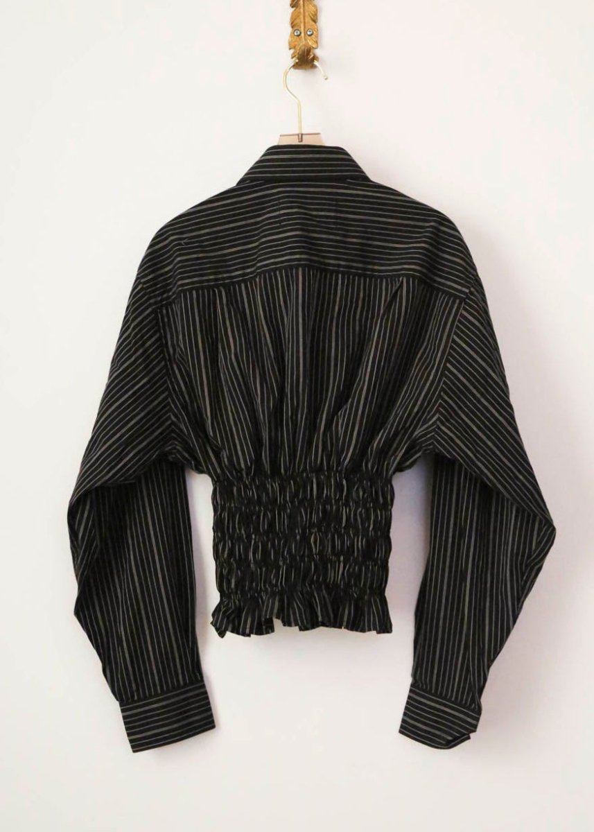 The George Top | Black and Silver Stripe with Smocked Waist (Reworked) - Made X Hudson