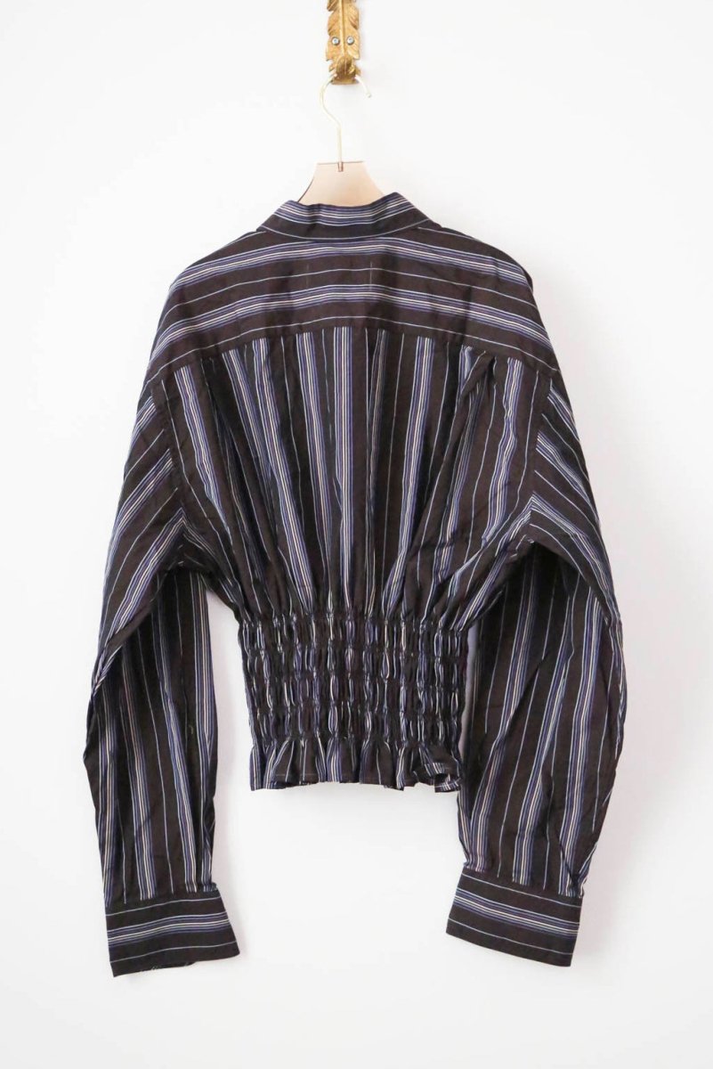 The George Top | Espresso with Cool Tone Stripes with Smocked Waist (Reworked) - Made X Hudson