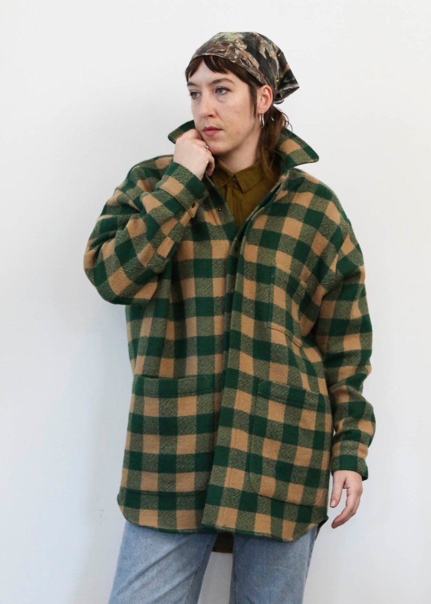 Utility Jacket in Green and Tan Plaid Wool - Made X Hudson