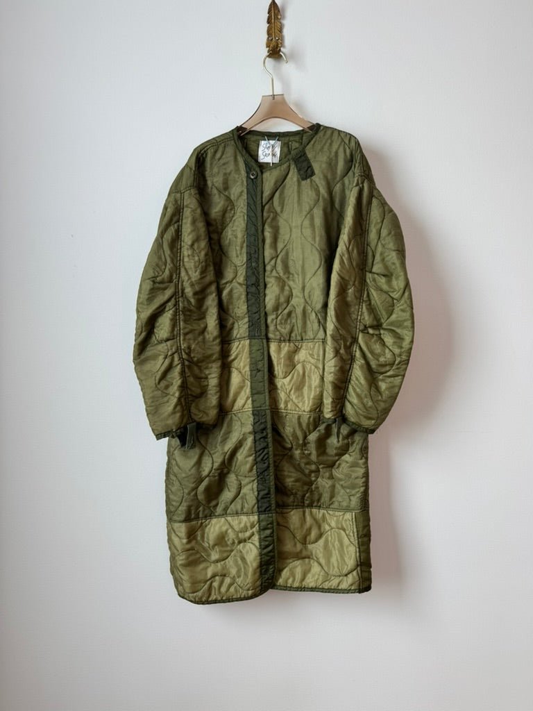Olive Green Army Liner Quilted Parka w/ Olive Buttons (Reworked) - Made X Hudson