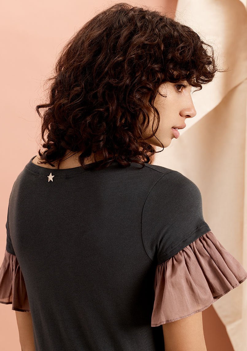 Ruffle Cotton Sleeve T-Shirt Dress - Made X Hudson