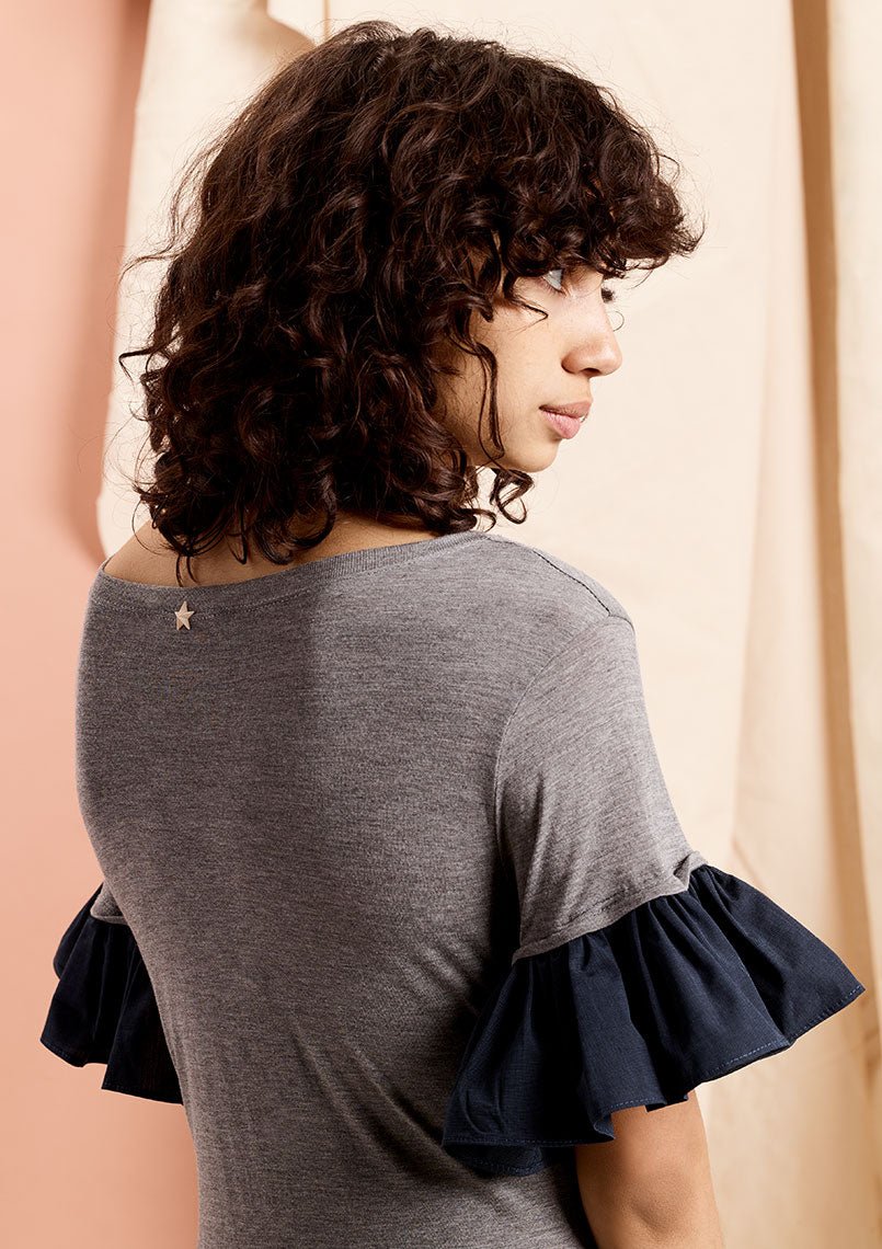 Ruffle Cotton Sleeve T-Shirt Dress - Made X Hudson