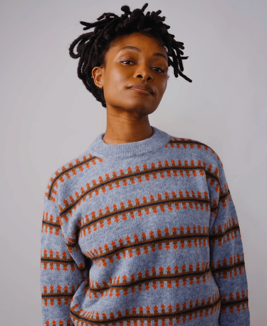 Cornflower + Orange | Vera Fairisle Crew Sweater (Multiple Sizes) - Made X Hudson