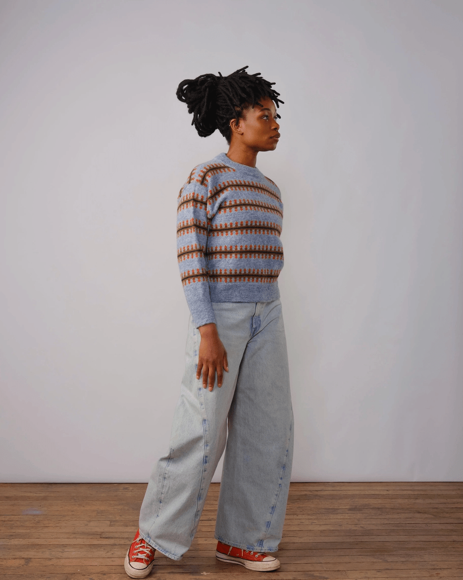 Cornflower + Orange | Vera Fairisle Crew Sweater (Multiple Sizes) - Made X Hudson