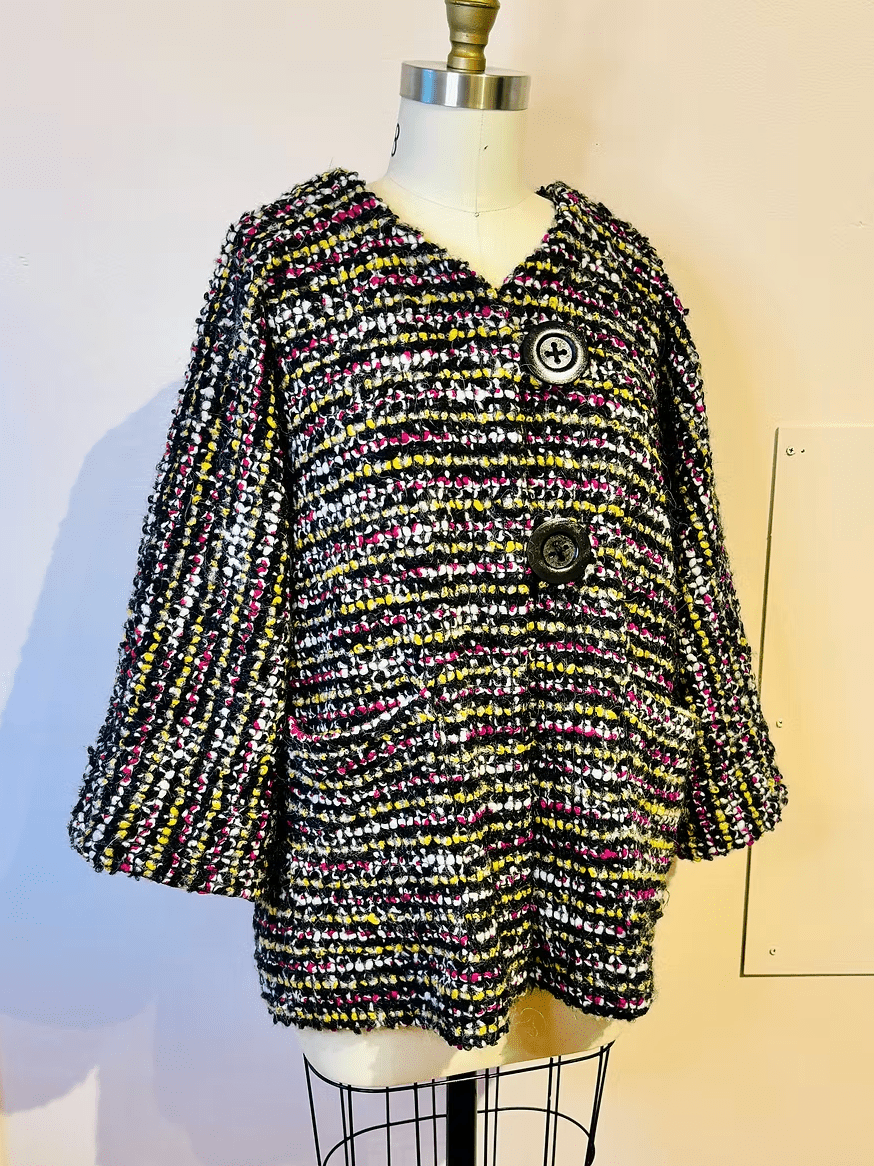 Black, Yellow, and Magenta Woven Dolman Sweater Jacket - Made X Hudson